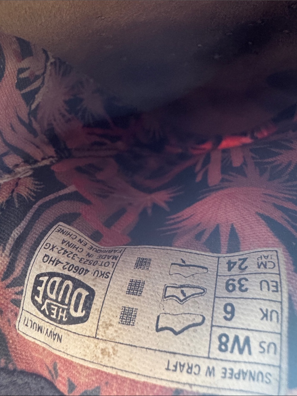 Hey Dude Slip-On Sneakers in Navy with Orange, Pink, Blue Pattern - Picture 3 of 3